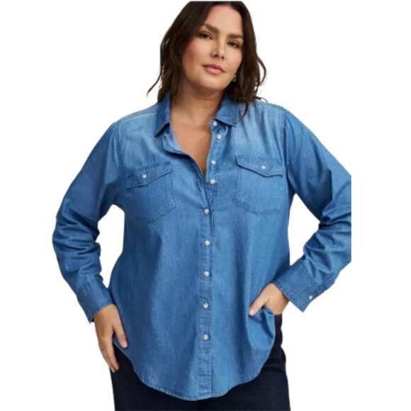 Torrid Lizzie Plus Size Denim Button-Up Shirt - Picture 1 of 10